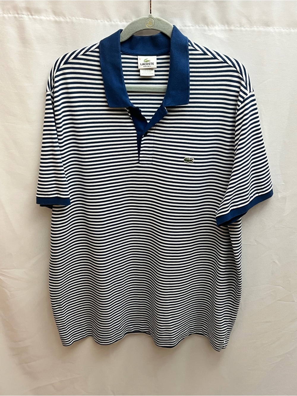 Lacoste Men’s Size 9 XXL Navy White Striped Cotton Polo Shirt Regular Fit